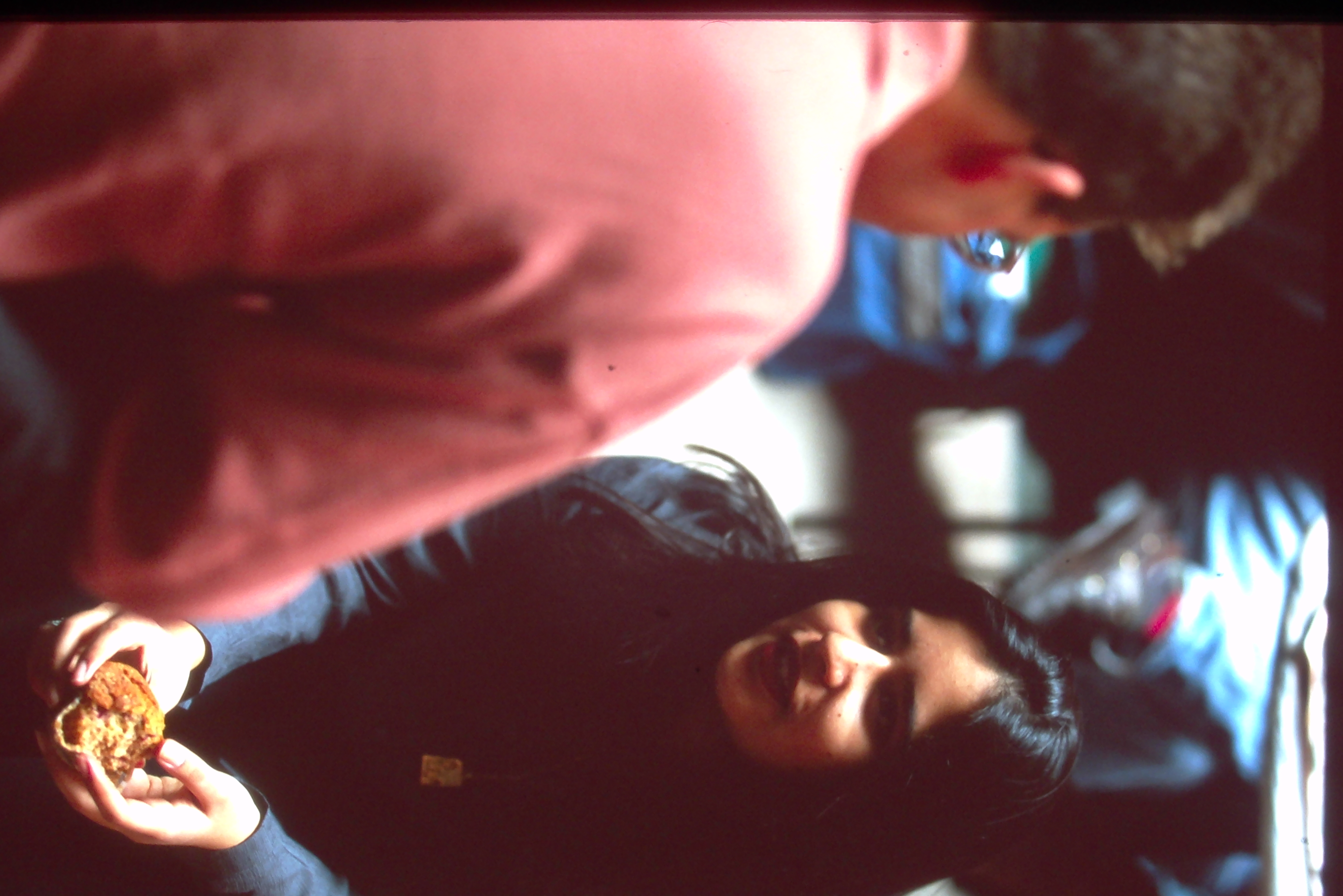 Having a muffin at the AMEX Cafe