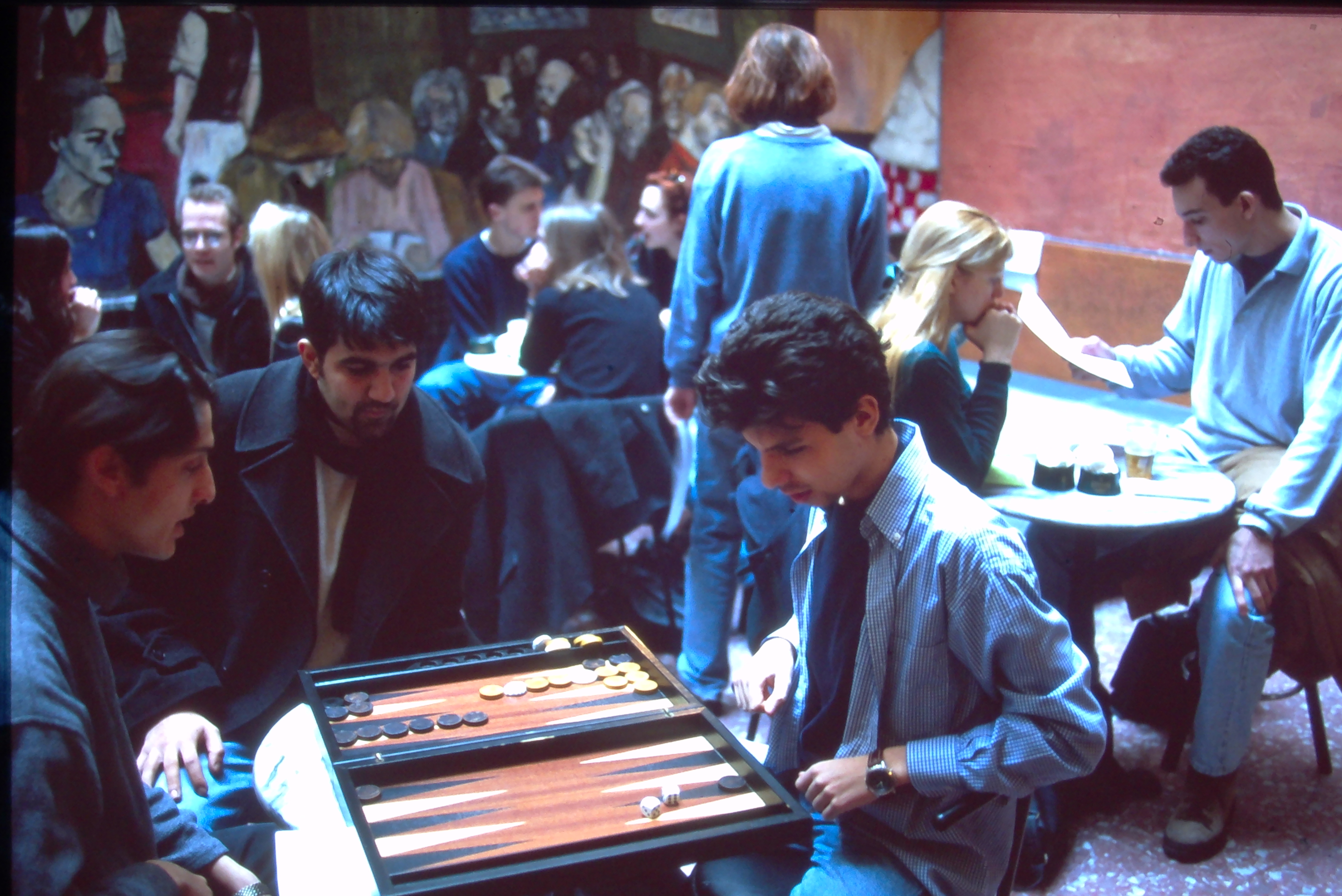 Intense Backgammon game at the AMEX Cafe